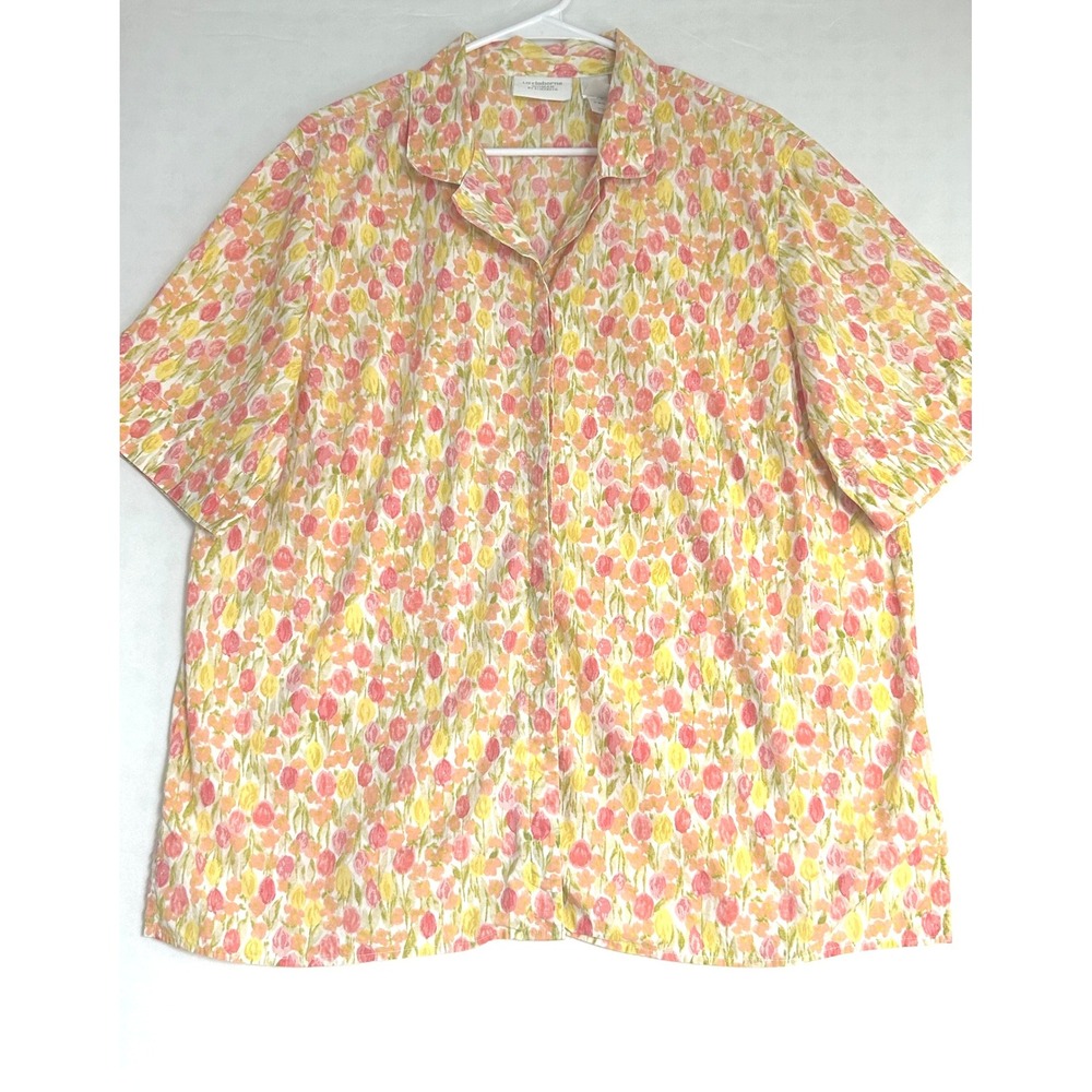 Liz Claiborne Woman Elisabeth Floral Tulip Button Down Shirt 18W Pink Yellow